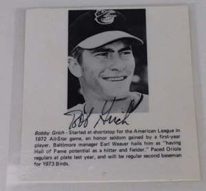 Signed BOBBY GRICH Orioles Angels 6x AS Autographed 5x5 Laminated Clipping 16D - Picture 1 of 3