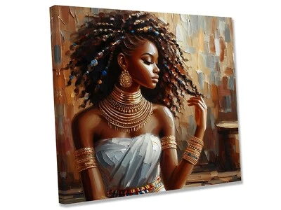 Dama africana pelo afro pintura al óleo moderno montado lienzo impresión listo para colgar Foto 1 de 4