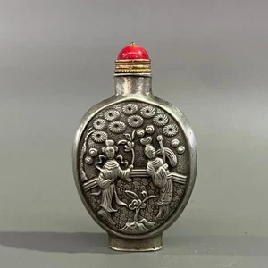 Collect Chinese white copper hand engraved Ancient beauty figure snuff bottle - Picture 1 of 9