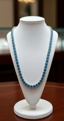 Collar Tenis Swarovski Chapado en Oro Blanco 18k Azul Turquesa 3mm Creado en Laboratorio Foto 1 de 4