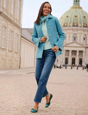 Talbots Melton Italian Wool Blend Coat Jacket NWT Aqua Blue Pea Coat Size Medium - Image 1 of 4