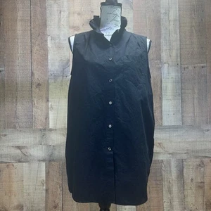 SSYS The Label Black Sleeveless Ruffle Mock Neck Button Front Blouse Size Medium - Picture 1 of 8