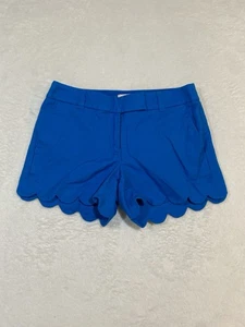 J Crew Women's Size 2 Blue Scallop Hem Shorts E9685 Linen Blend 4" inseam - Picture 1 of 6