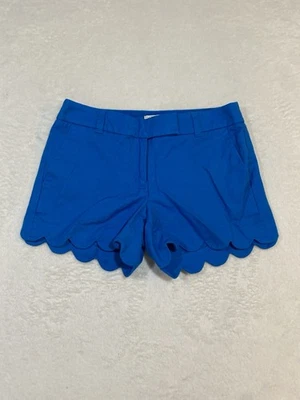 J Crew Women's Size 2 Blue Scallop Hem Shorts E9685 Linen Blend 4" inseam - Image 1 of 4