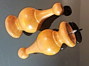 Pair of Vintage Solid Wood Curtain Rod Finials , Oak/Walnut Stain, 4 ½" - Picture 1 of 9