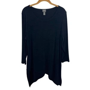 Chicos Travelers Tunic Size 2 Large Black Slinky Round Neck Asymmetric USA - Picture 1 of 6