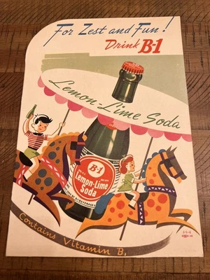 Caballete de exhibición de cartón soda limón lima vintage B-1 espalda carrusel años 40 Foto 1 de 4