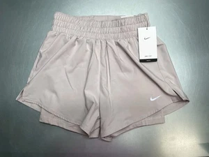 New Nike Womens 2 in 1 Biker Shorts Lined XS Loose 3" Running Shorts Pink Beige - Picture 1 of 15