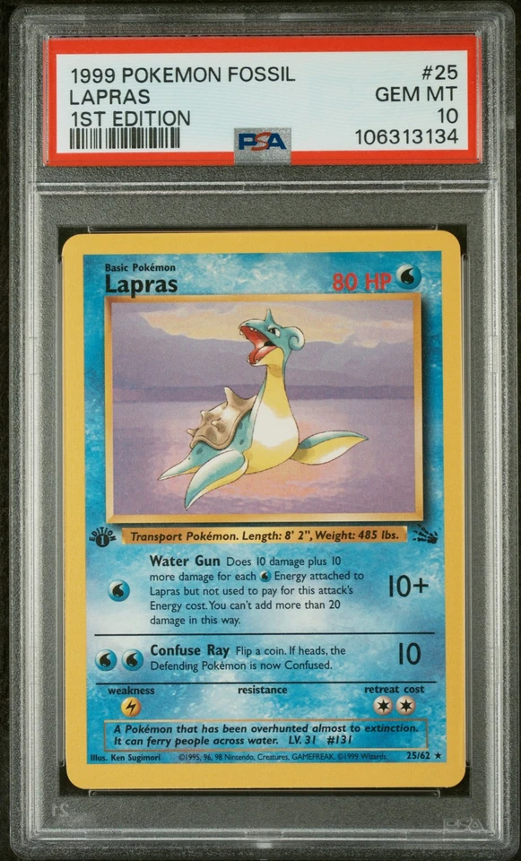1999 Pokemon Fossil Lapras #25 1ST Edition PSA 10 GEM MINT - Image 1 of 2