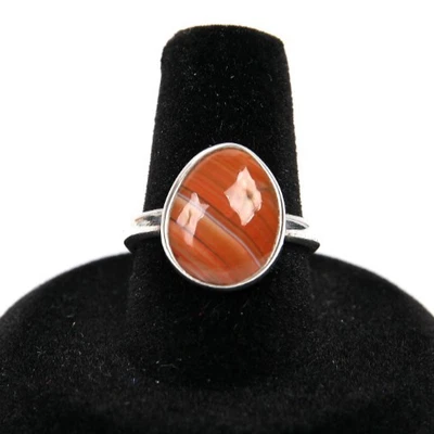 925 sterling Silver SIgned KAB RING  Red Carnelian Banded Agate sz. 7.5 - Image 1 of 4