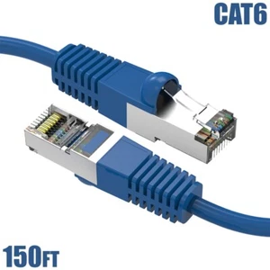 Câble patch blindé SSTP réseau LAN Ethernet 150 pieds Cat6 RJ45 cuivre 26 AWG bleu - Photo 1/5