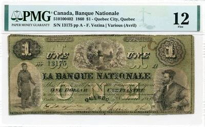 1860 $1 Banque Nationale, (Avril) - Fine, PMG F 12 - Image 1 of 2