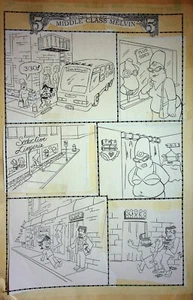 Página de cómic interior dibujado a mano Sue Bielenberg 1997 clase media Melvin 17"x11" - Imagen 1 de 3