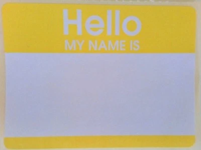 HELLO MY NAME IS STICKER x 100 YELLOW / WHITE 80 x 60 mm - Image 1 of 3