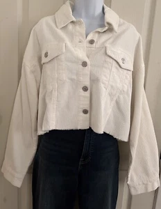 Forever 21 Corduroy Cropped Jacket Light Beige Button Up Women’s Size Large - Picture 1 of 7