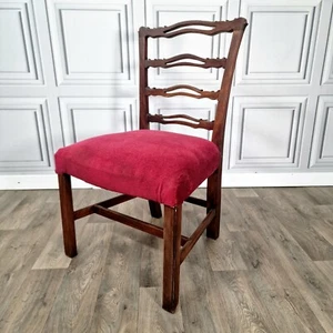 Vintage Antique Ribbon Back Bedroom Fireside Chair - Solid Wood - Red Velvet - Picture 1 of 24