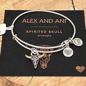 Alex and Ani "SPIRITED SKULL" Rafaelian Silver/Gold Charm Bracelet w/Card NWT - Picture 1 of 6