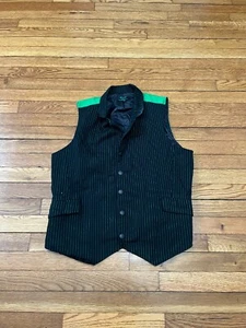 Tripp NYC Black/Green Pinstriped Snap Skull Button Vest Women's Size Large - Picture 1 of 5
