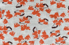 HTF Feed Sack Fabric PIECE - orange pigs and troughs - DELIGHTFUL!  6X9"