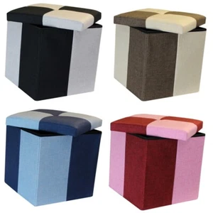 QUATTRO SMALL STORAGE BOX FOLDING CUBE FOOT STOOL REST SEAT LID CHECK MULTI - Picture 1 of 5