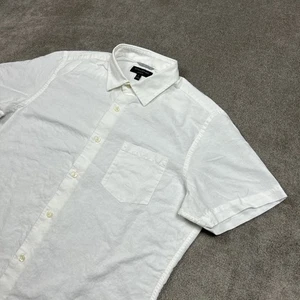 Camisa Banana Republic Para Hombres Grande Ajustada Abotonada Mezcla de Lino Blanca Verano Informal - Imagen 1 de 9
