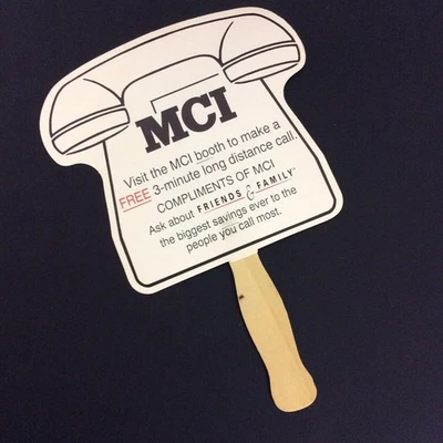 Винтажный рекламный ручной вентилятор MCI для телекоммуникаций коллекционный - Изображение 1 из 2
