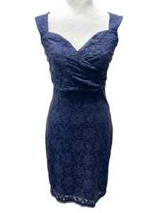 Laundry Shelli Segal Dress Womens Size 4 Blue Lace Bodycon Cocktail Mesh Party - Picture 1 of 14