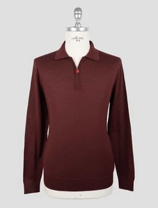 NEW KITON BURGUNDY WOOL 14 MICRON SWEATER POLO EU 54 - US 44 - XL KMZ42 - Picture 1 of 4