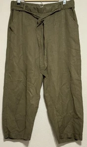 Eileen Fisher Women’s M Pull On Belted Green Wide Leg Crop Pants Minimalist - Picture 1 of 10