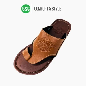 Flipflops Pu Leather Men Slippers Summer Outdoor Brown "Chopper" - Picture 1 of 11