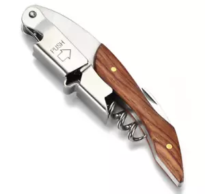 Wood Handle Professional Corkscrew Waiters wine bottle opener and Foil Cutter - Picture 1 of 8