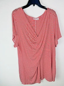 Kim Rogers Womens Plus 3X Casual Red White Striped Drape Neck Long Top Stretch - Imagen 1 de 6