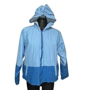 Girl Connection Rain Coat 14/16 Blue Hooded Zip Front Lined Tela Shell Pockets - Picture 1 of 16