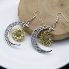 Vintage Carved Moon Sunflower Dangle Earrings Elegant Boho Jewelry Female Gift