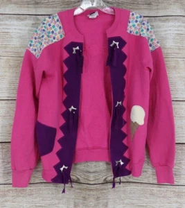 VINTAGE Lee Kids Raglan Sweatshirt Cardigan Youth Size XL Pink Ice Cream Candy - Picture 1 of 12