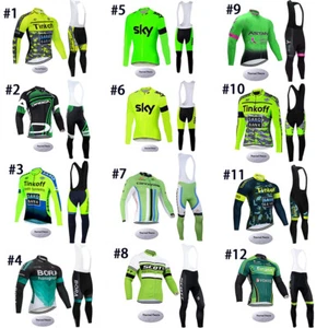 Winter Cycling Jersey Set Men Long Sleeve Fleece Bike Shirt Bib Pants Bike Suits - Picture 1 of 23
