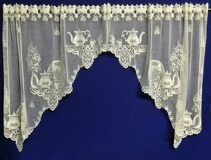 Heritage Lace Tea Cups Ecru Window Valance Swag or Tiers Kitchen - Picture 1 of 15