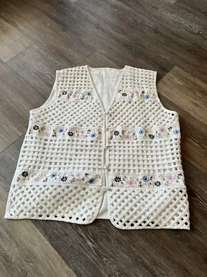 Chaleco Chaleco Bordado Floral Enrejado Cottagecore Vintage Algodón Puuvilla Foto 1 de 4