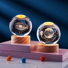 Crystal Ball 3D Inner Carved Solar System Glowing Night Lights Warm Bedside Ligh