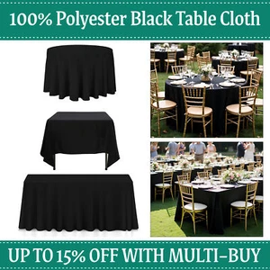 100% Polyester Black Rectangle Square Round Table Cloth Tablecloths for Wedding - Picture 1 of 22