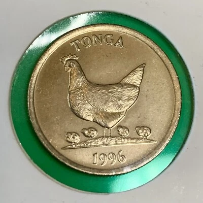 Tonga 1996 5 Senti KM#68 - Pollo gallina pollitos coco palma animal granja moneda Foto 1 de 3