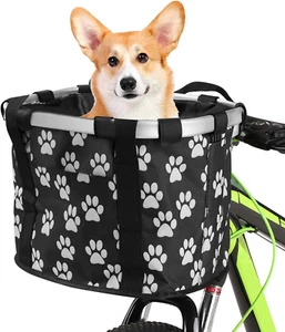 Bike Basket, Small Pet Cat Dog Carrier Bicycle Handlebar Front Basket Folding De - Picture 1 of 12