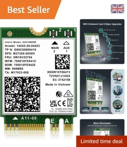 Tri-Band WiFi 6E Network Card | Intel AX210 with Bluetooth 5.3 | 64-bit Support - Photo 1/9
