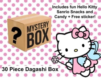 VARIETY Hello Kitty Snack Box Large Crate Japanese Dagashi Sanrio 30 piece lot & Drink!