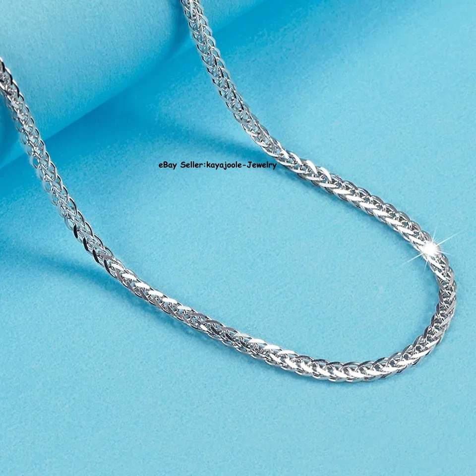Collar de eslabones de trigo de platino puro 950 PT950 cadena hombres mujeres 1,2 mm-3,5 mm 16-24 pulgadas Foto 1 de 4