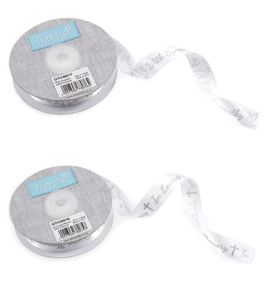 Funeral Ribbon Memorial With Sympathy - In Loving Memory 15mm Satin Cut Length - Image 1 of 1