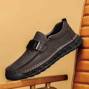 Men's Genuine Leather Shoes Hand Stitching Non-slip Loafers Outdoor Casual Shoes - Picture 1 of 25