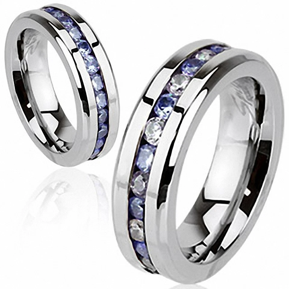 Ring Eternity Unendlichkeit Ewig aus Edelstahl Edelsteine Klare Und Tanzanites - Bild 1 von 1