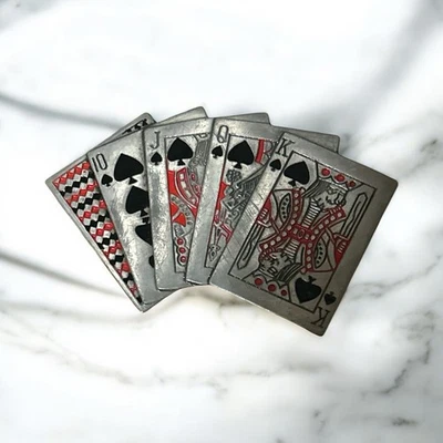 Cartas de póquer Royal Straight Flush Spades 1979 gran hebilla de cinturón americano Foto 1 de 2