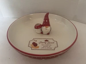 Party Platter Bowl Serving Dish W/ Toothpick Holder Mushroom Gnome - Picture 1 of 11